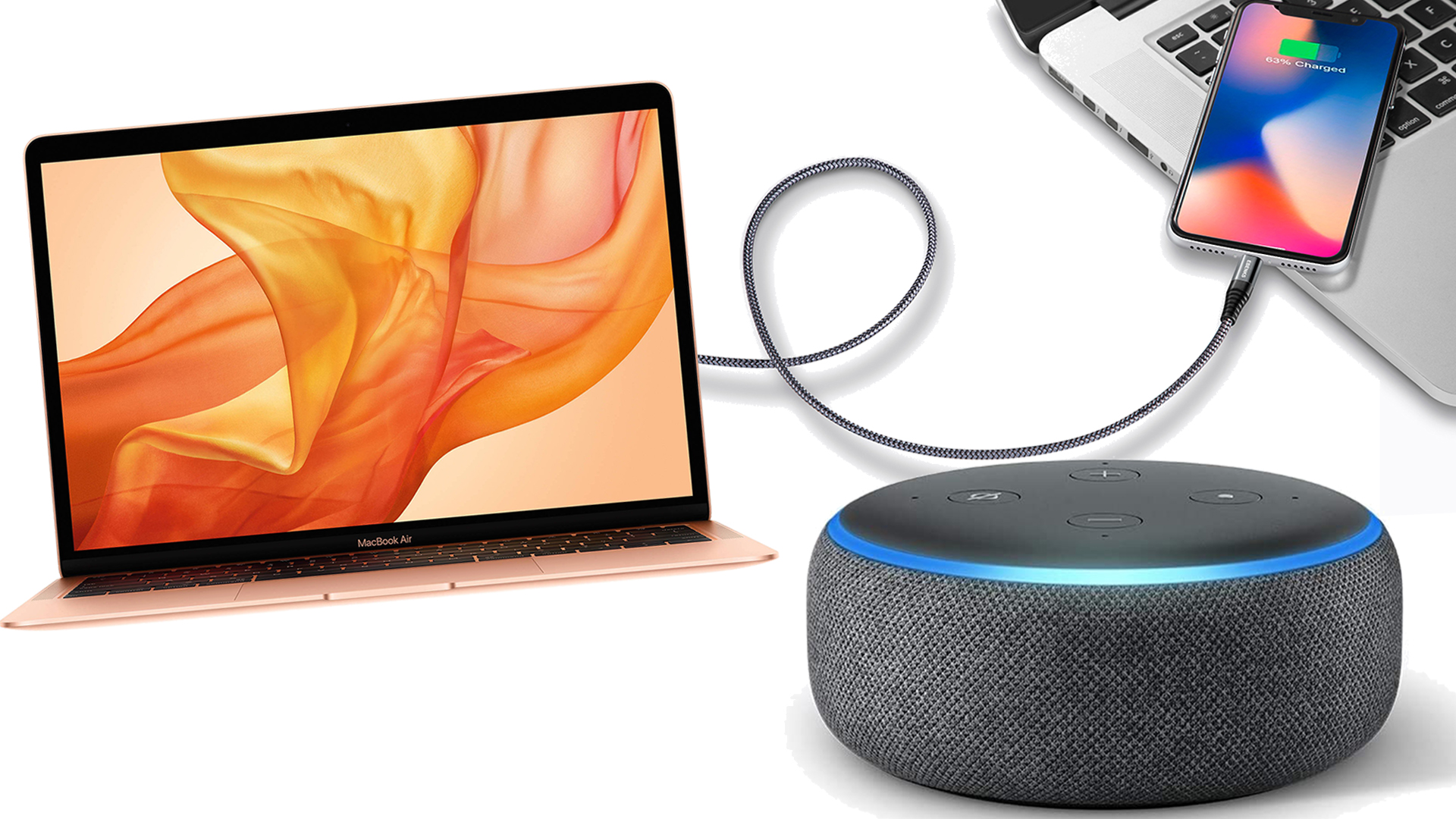 macbook echo dot and iphone charger