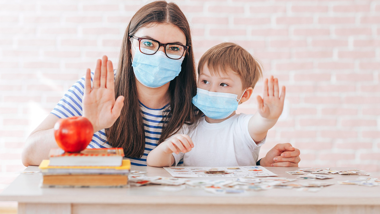 teacher discounts and deals 2020 masked teacher with young pre school student