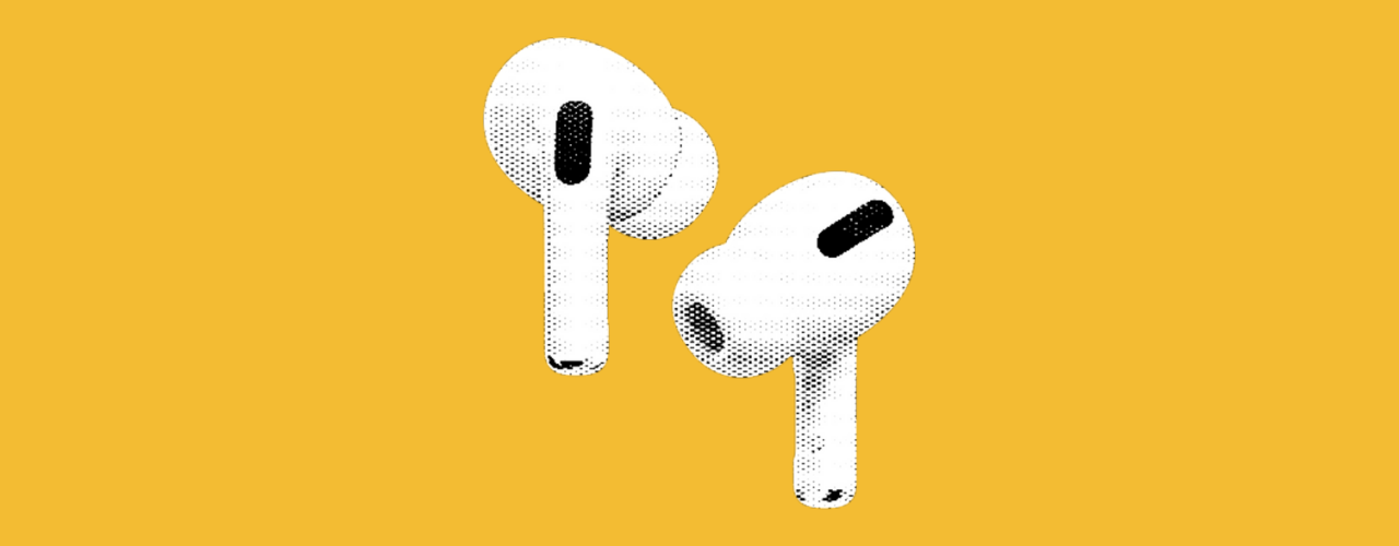 airpods on mustard background