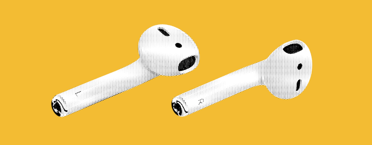 airpods on mustard background