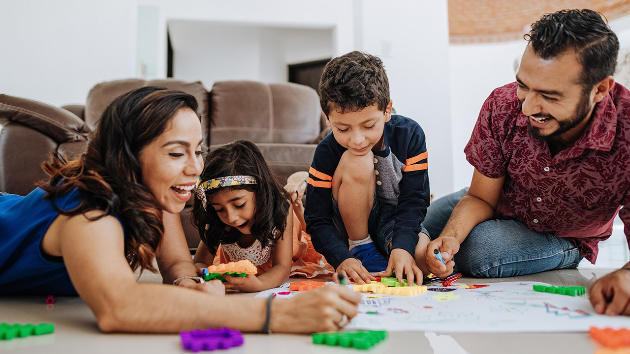 parents and children playing