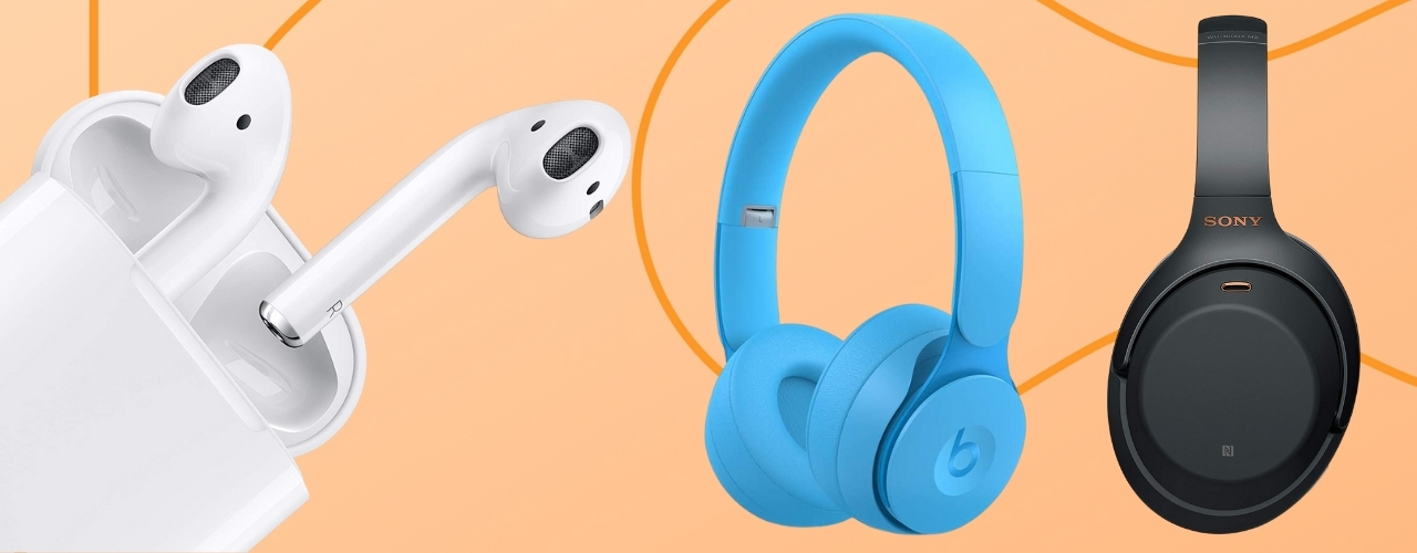 headphones on orange background