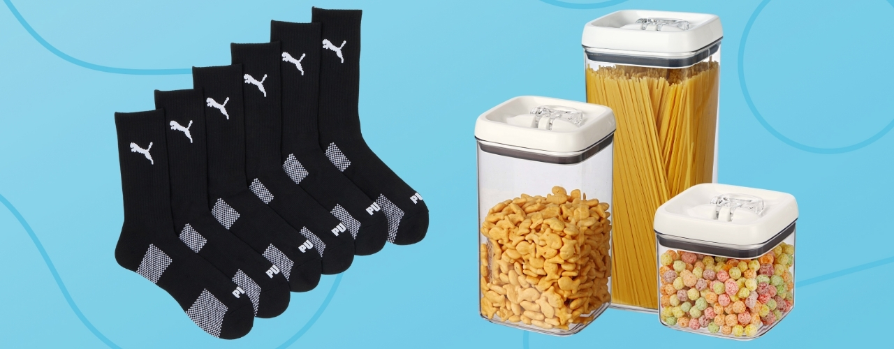 socks and kitchen on blue background