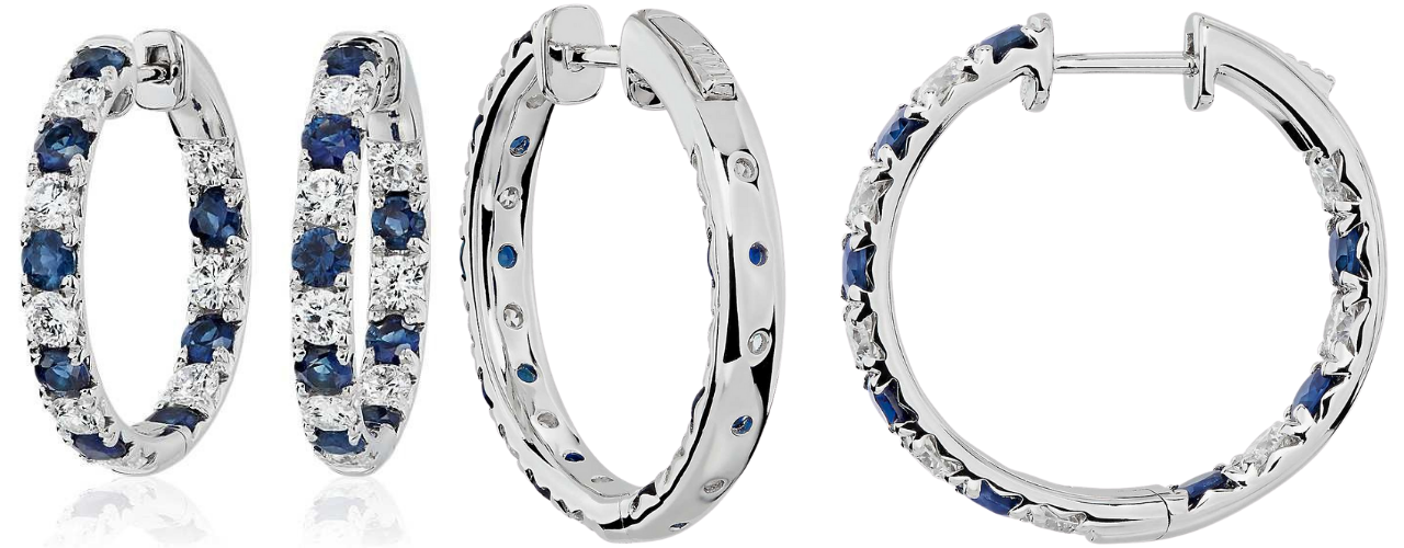 Diamond and Sapphire Inside Out Hoop Earrings