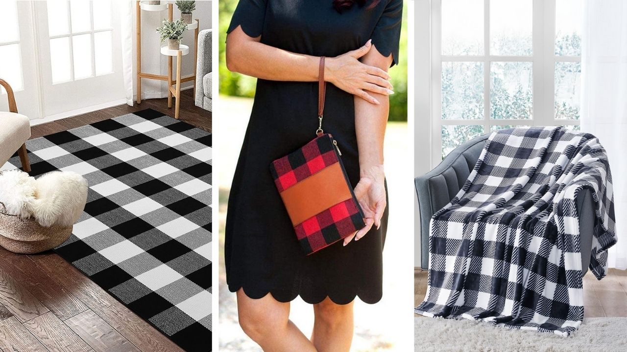 collage of buffalo plaid lifestyle images
