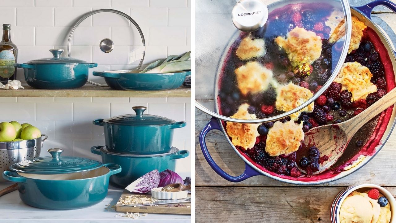 Le Creuset cookware set collage