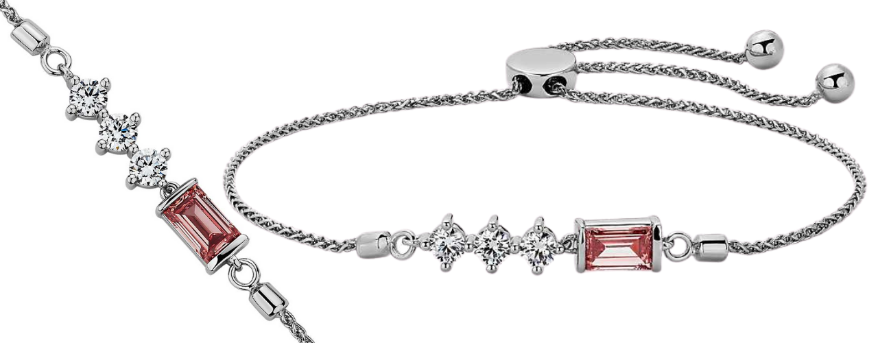 Pink & White Diamond Baguette Bar Bolo Bracelet