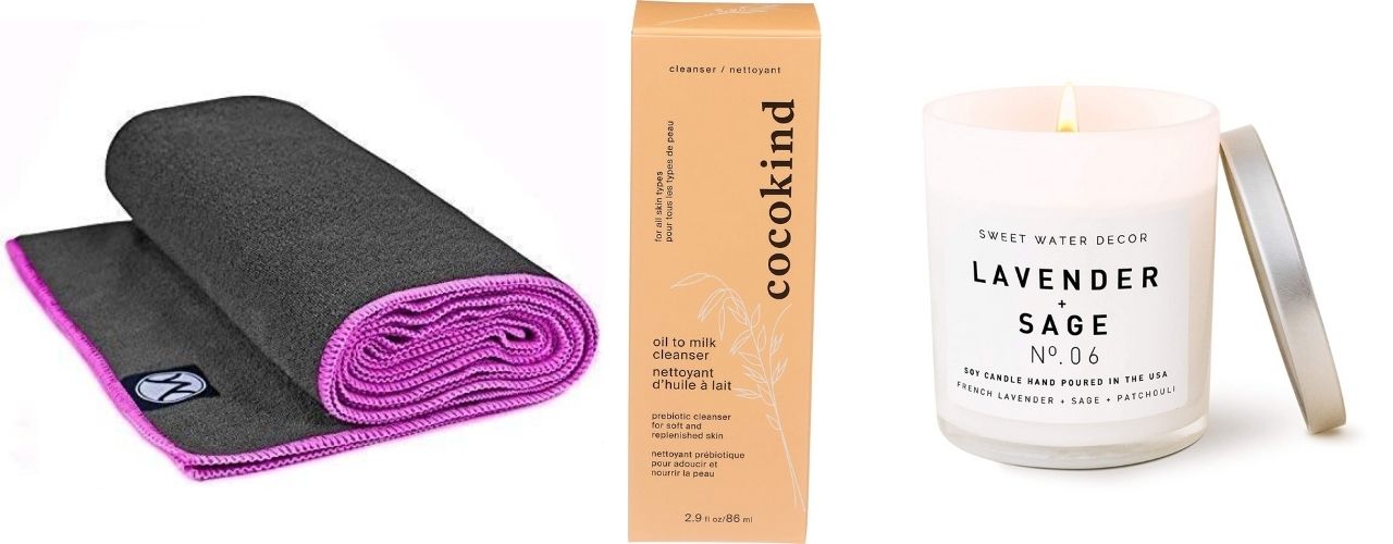 yoga mat, oil, candle