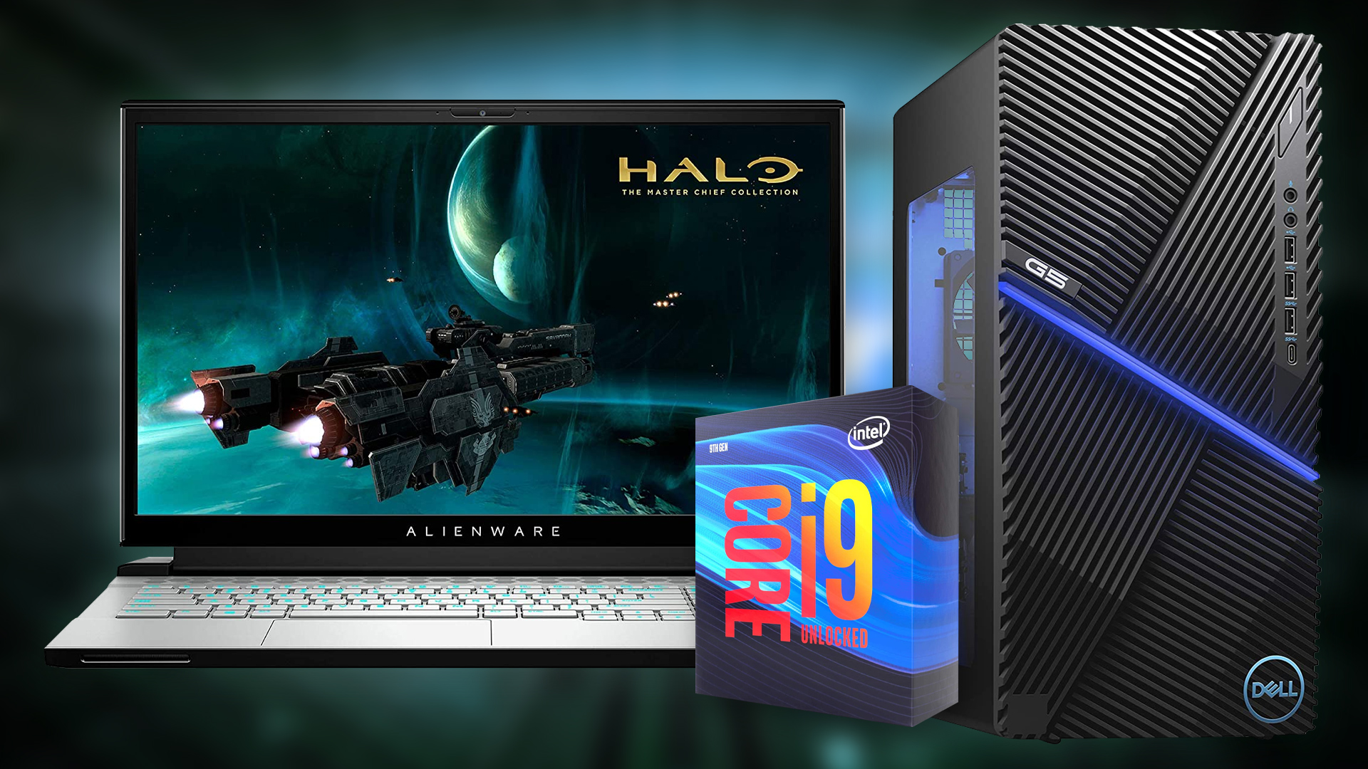 alienware dell intel on blue background