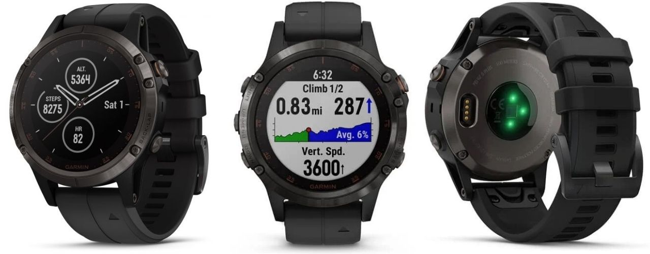 Garmin Fenix 5 Plus Sapphire Carbon Gray DLC Titanium with Black Silicone Band