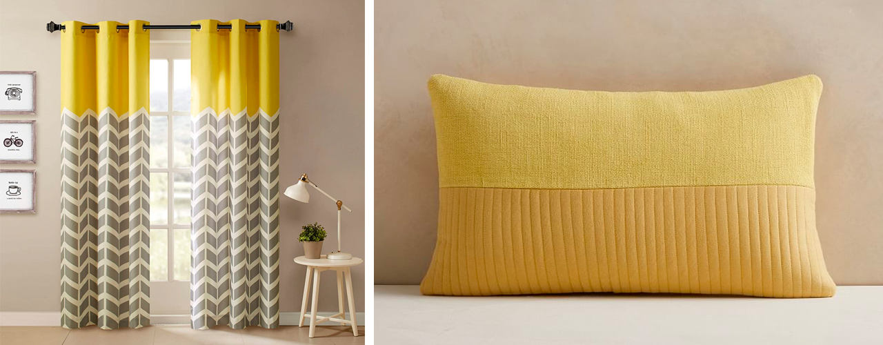 inbody amazon westelm Intelligent Design Yellow in Grey Chevron Printed Curtains for Living Room or Bedroom Quilted Cotton Pillow Cover