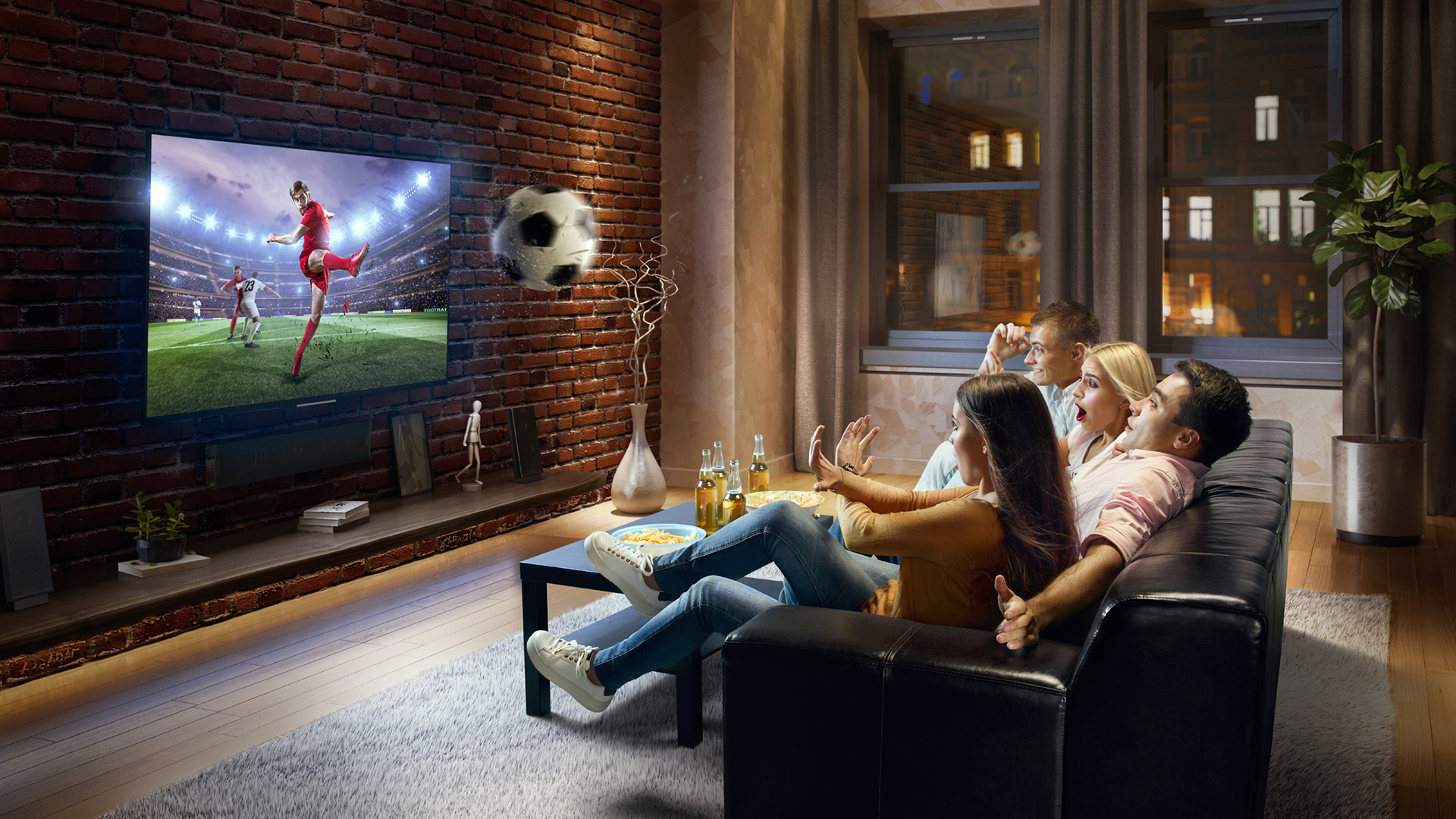 friends watching sports on tv