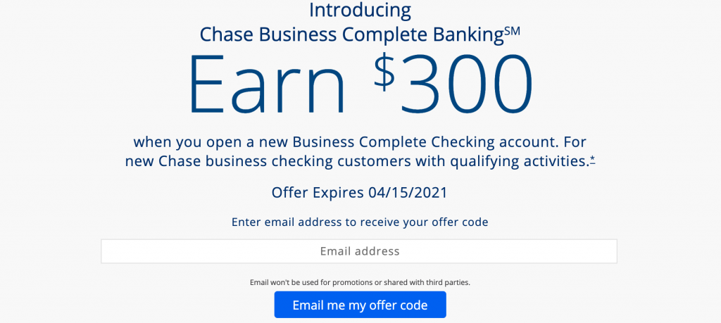 coupon de bonus de vérification complet pour les entreprises de Chase