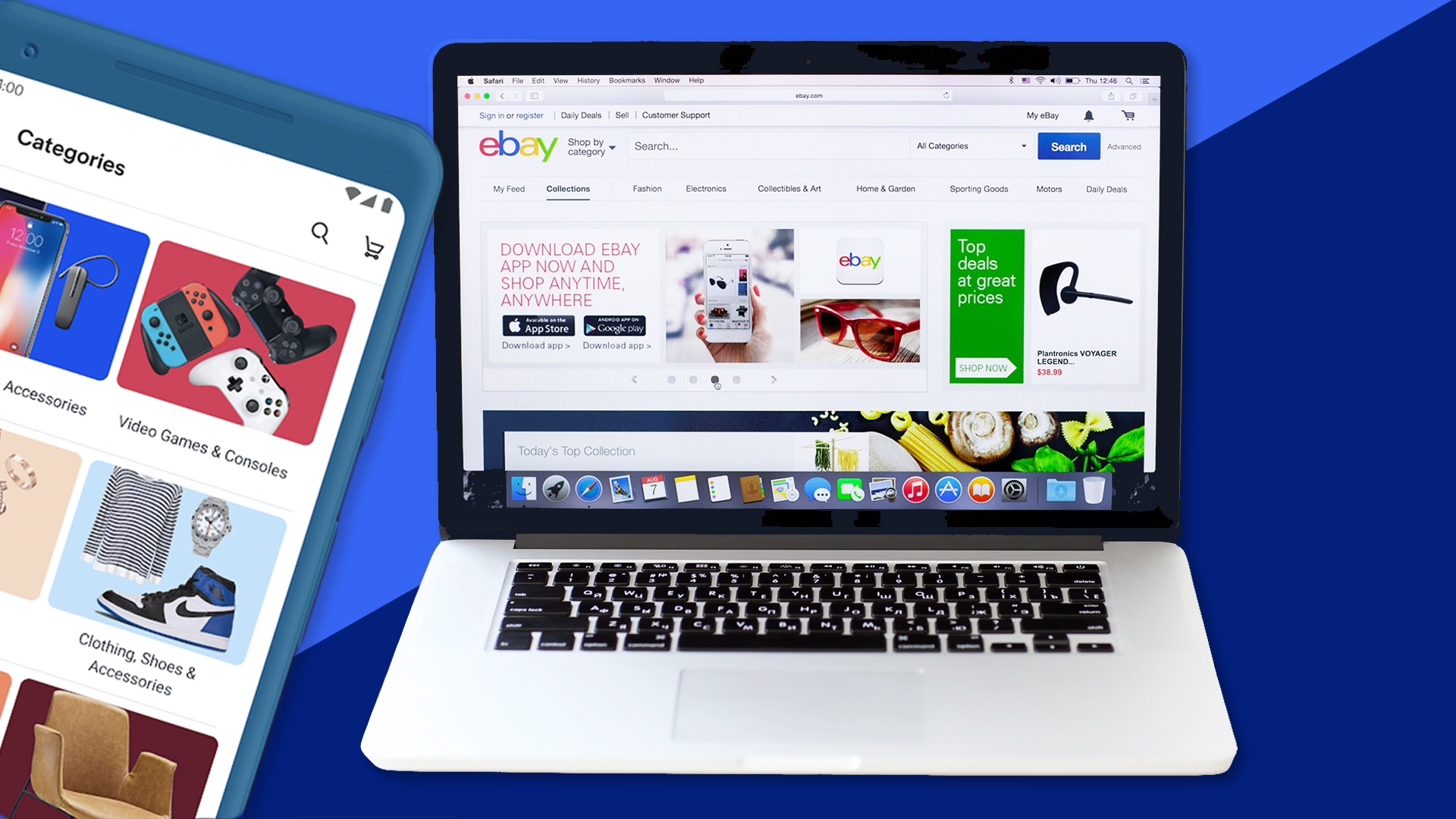 laptop and phone displaying ebay collage