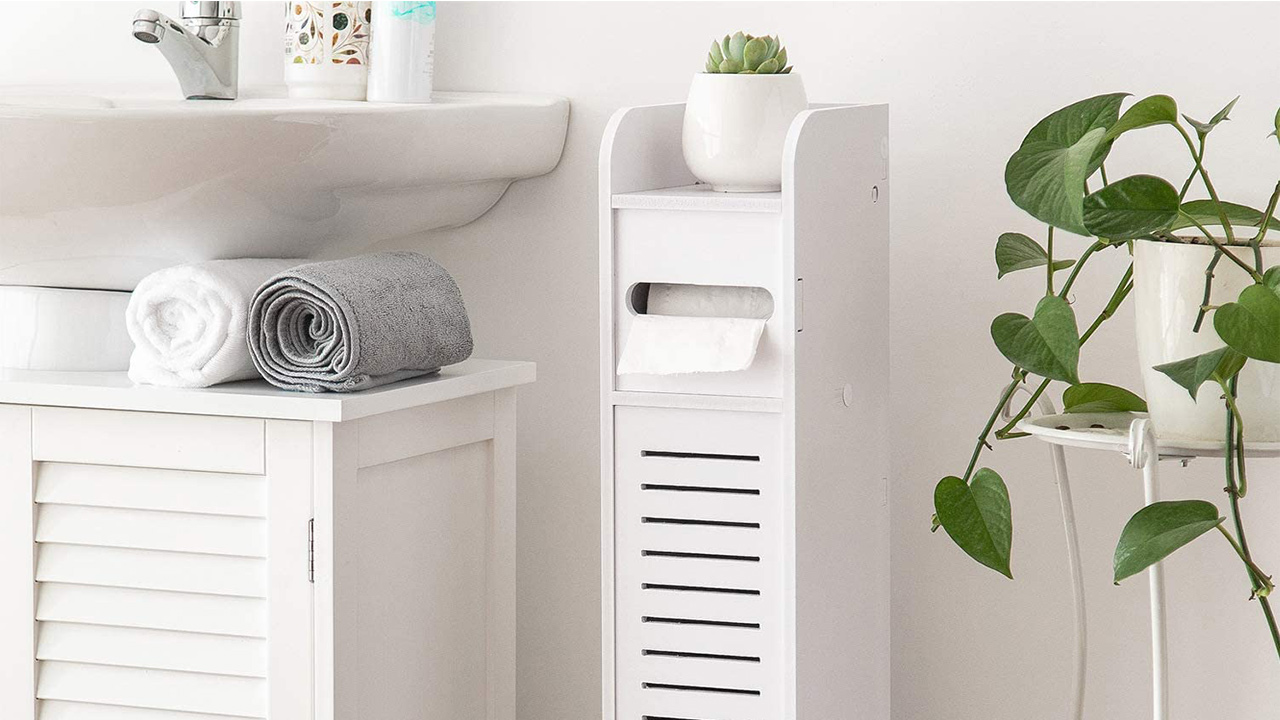 space saving bathroom cabinet for toilet and supplies