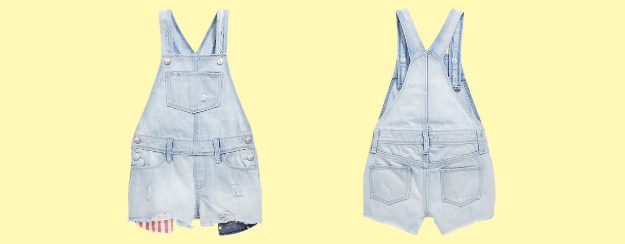 Distressed Americana-Pocket Jean Shortalls for Girls