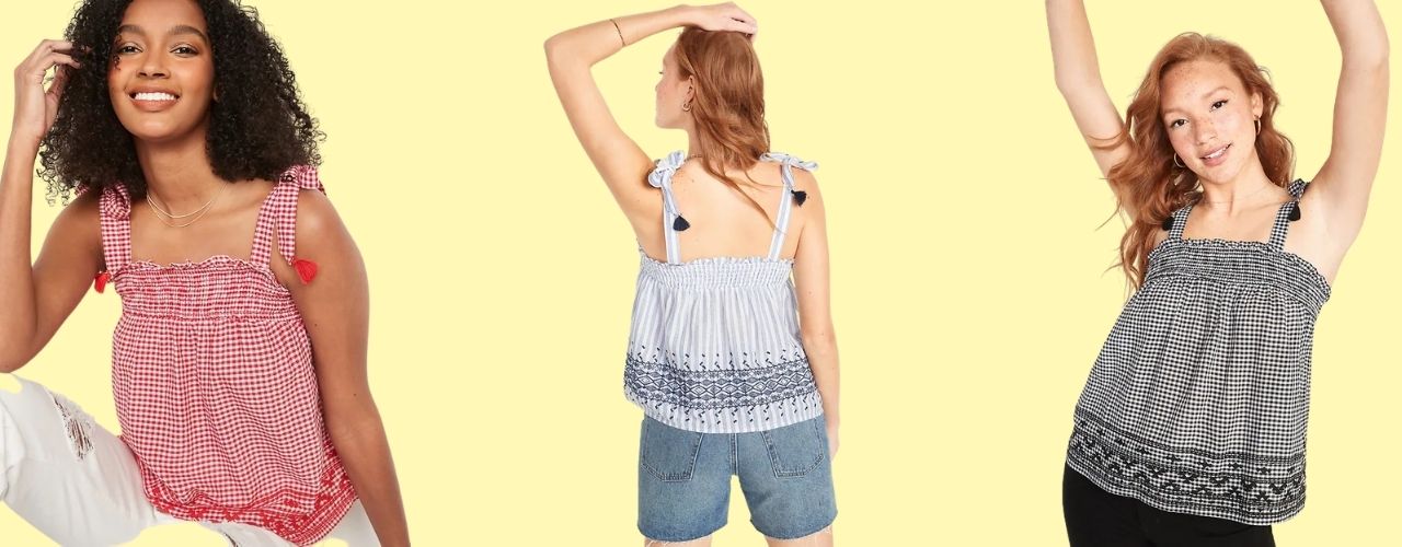 Smocked Tie-Shoulder Printed Sleeveless Top for Women