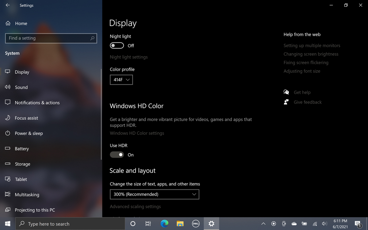 windows 10 display settings menu