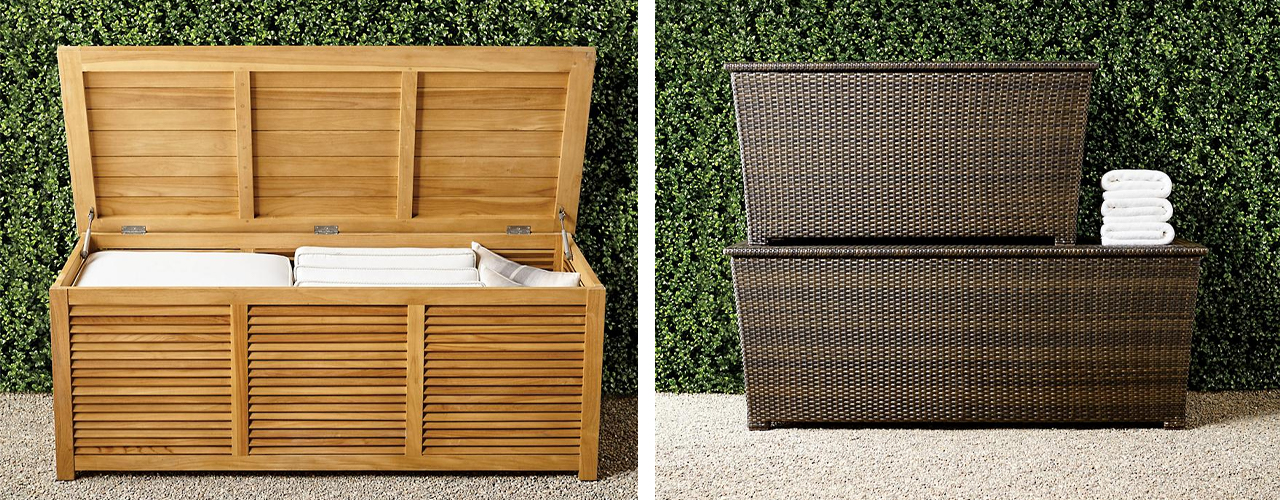 Teak and Tapered Wicker Storage Chests