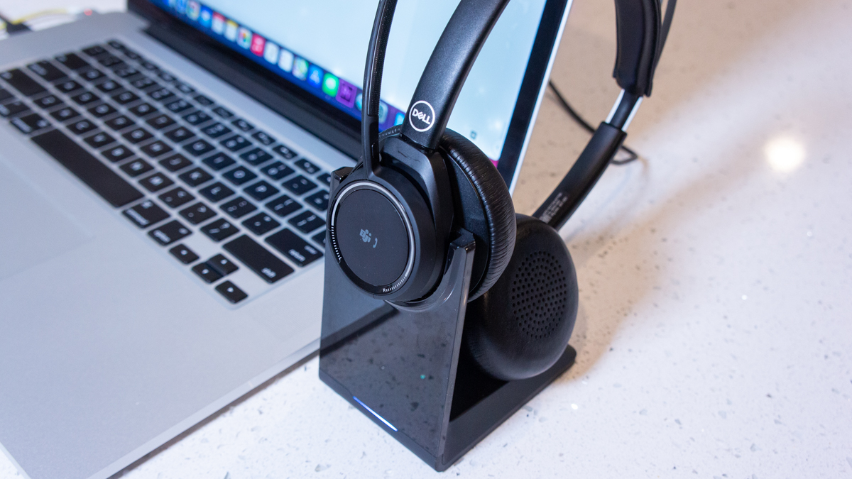 dell premier wireless anc headset on a table
