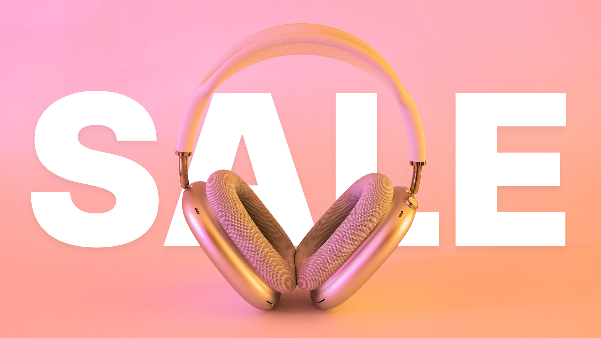 airpods max on sale hero with pink orange background