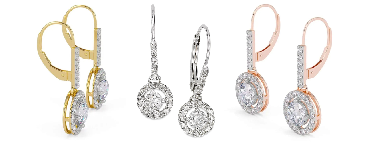 Diamond Round Drop Earrings in 14k White Gold Yellow Gold or Rose Gold