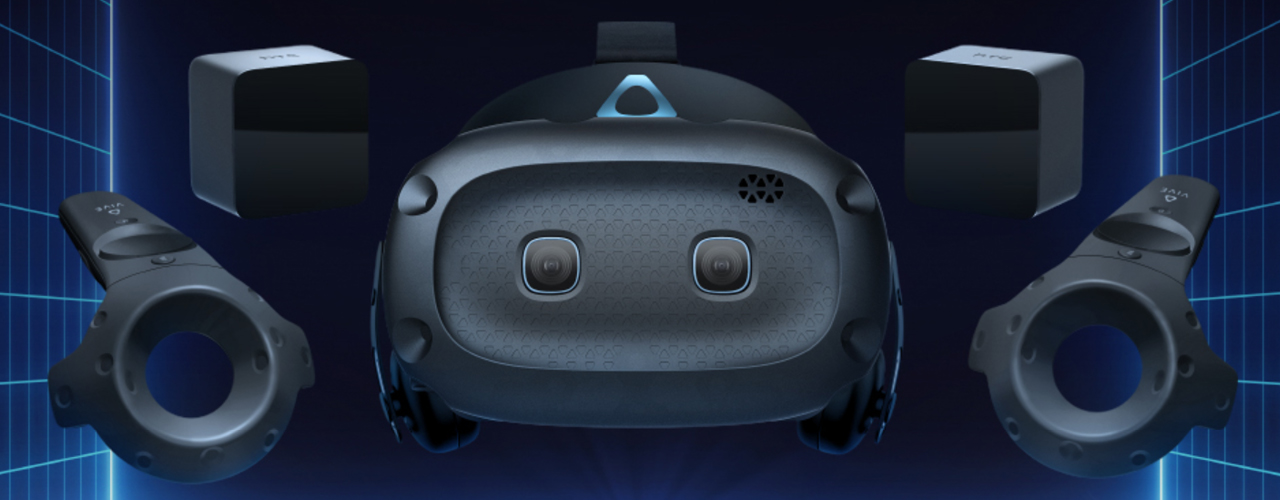 HTC Vive Cosmos Elite Virtual Reality System on dark blue background