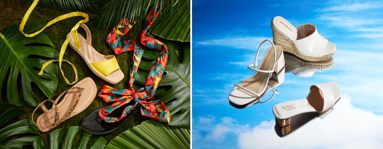 macys designer shoes on leaves and sky backgrounds