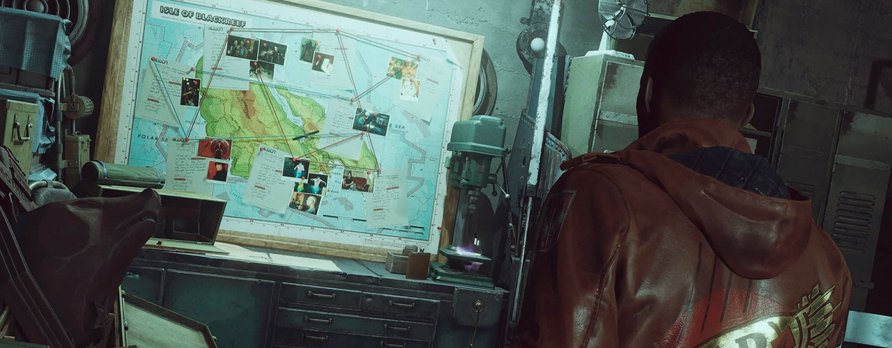 screenshot from the upcoming bethesda game deathloop looking at map