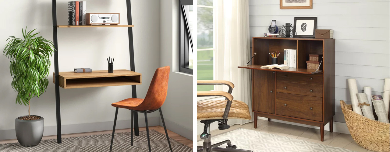 various hidden artistic desks in home against wall background 1