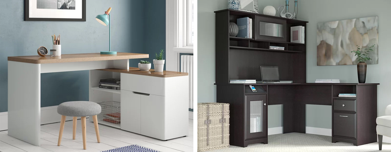 various large desks in home against wall background 1