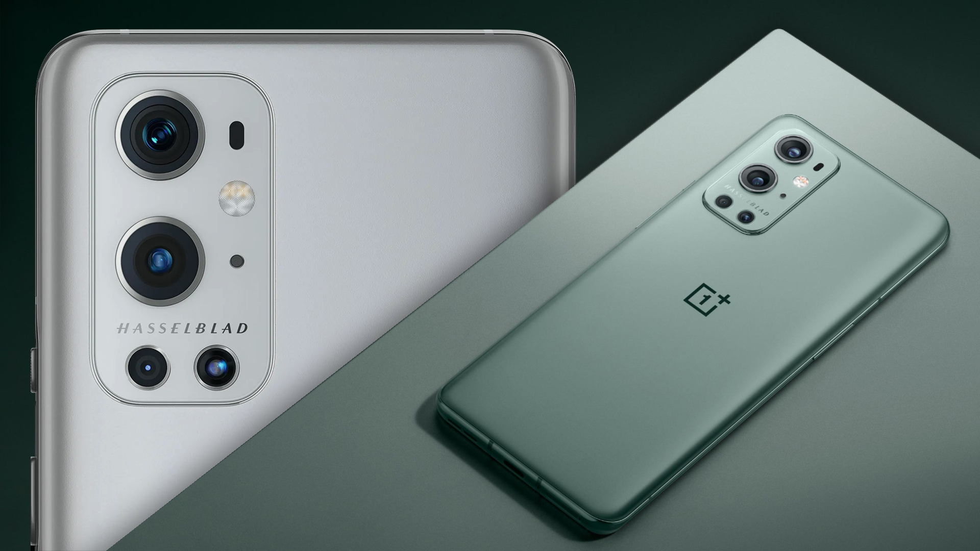 one plus 9 pro on green background and close up of cameras
