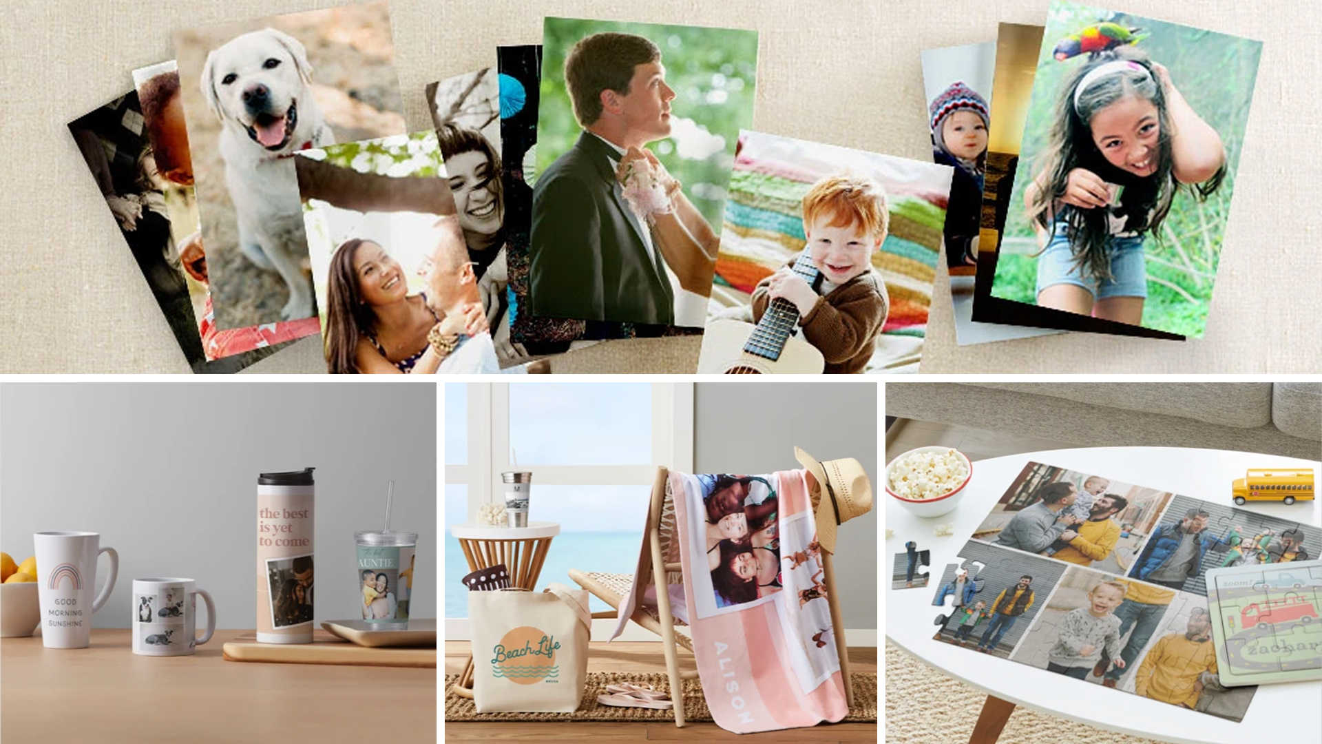 shutterfly products on various backgrounds (table chair fabric)