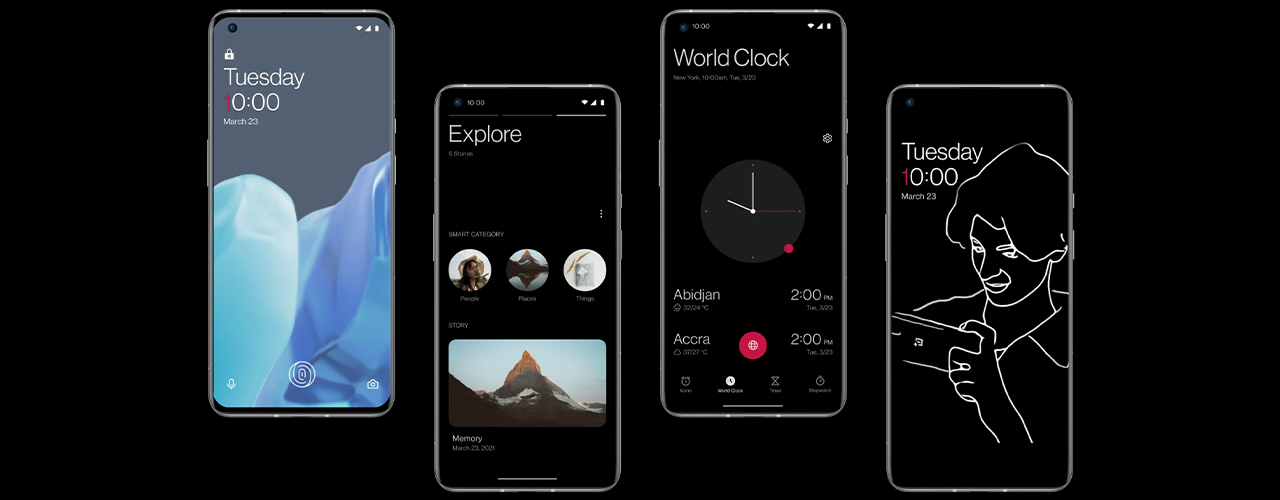 screenshots of oneplus 9 pro on black background