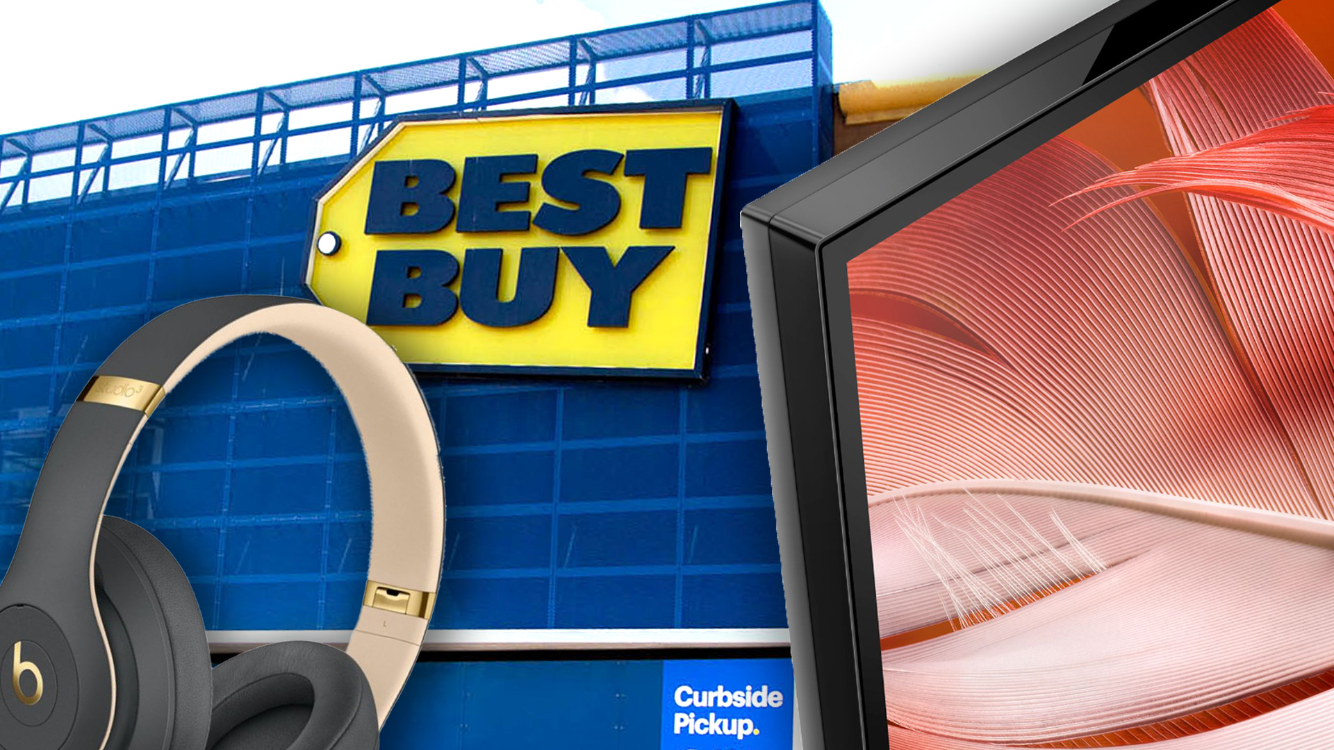 best buy store front with beats headphones and Samsung TV