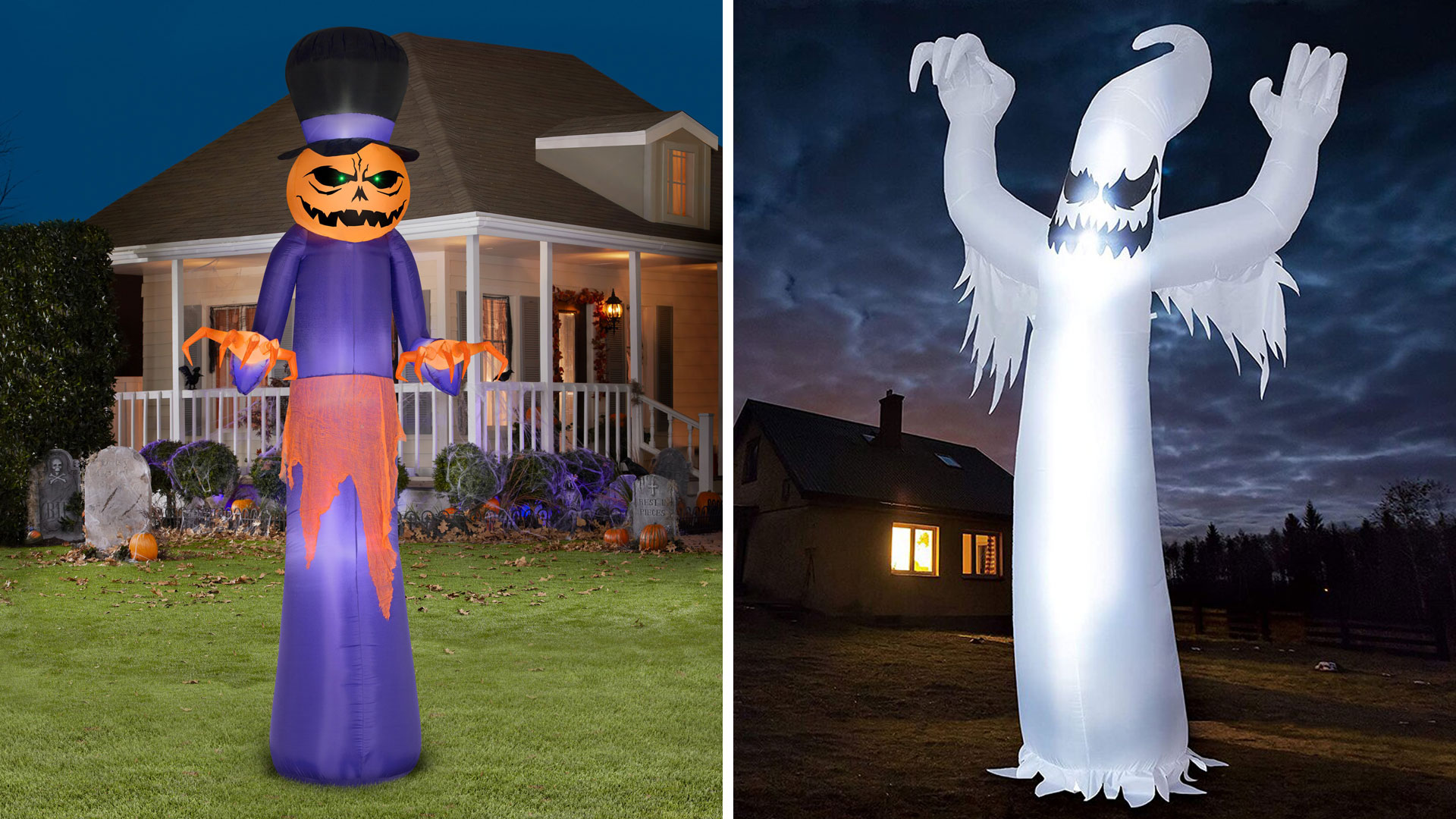 spooky pumpkin inflatable and ghost inflatable