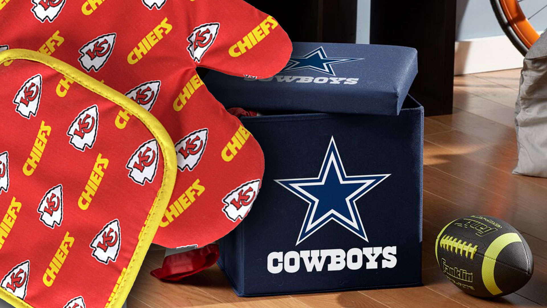 Wayfair NFL football themed potholders and storage box