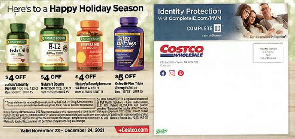 screenshot from the costco coupon book for december 2021