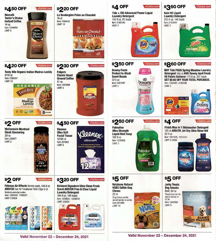 screenshot from the costco coupon book for december 2021
