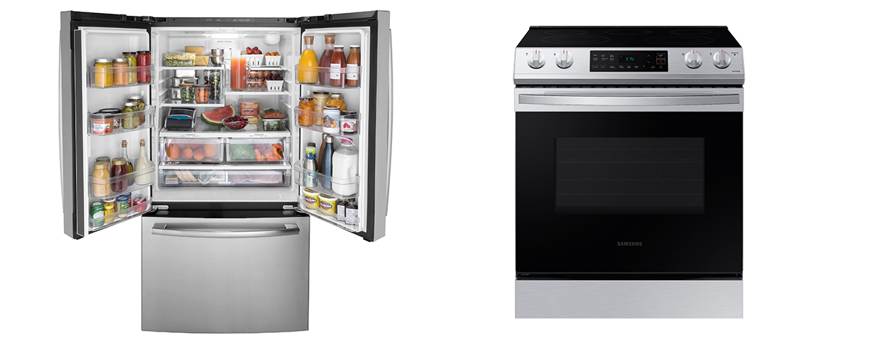 GE - 27.0 Cu. Ft. French Door Refrigerator and Whirlpool - 4.8 Cu. Ft. Freestanding Electric Range