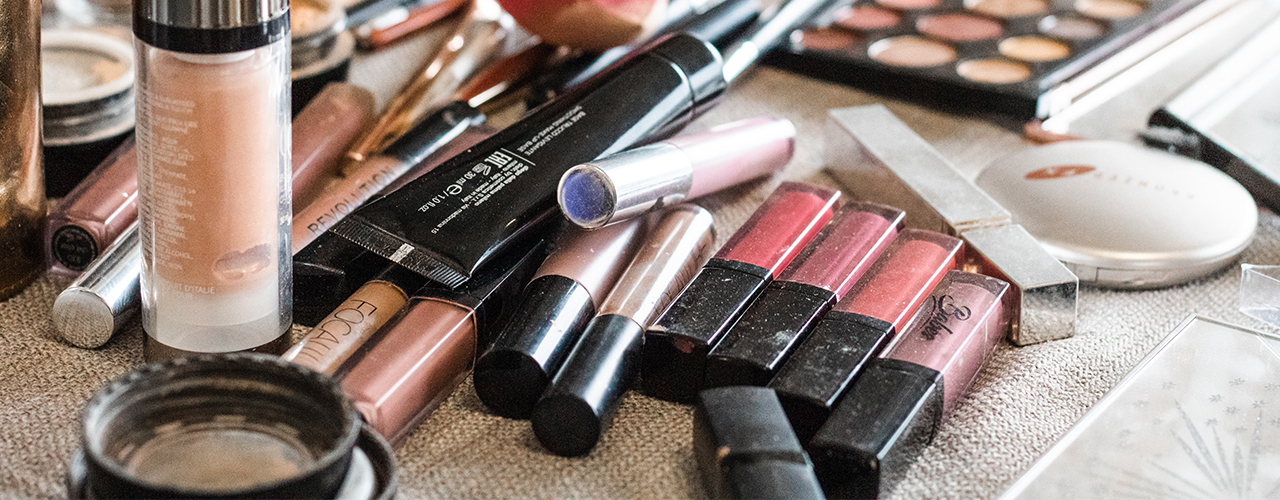 makeup piled on table