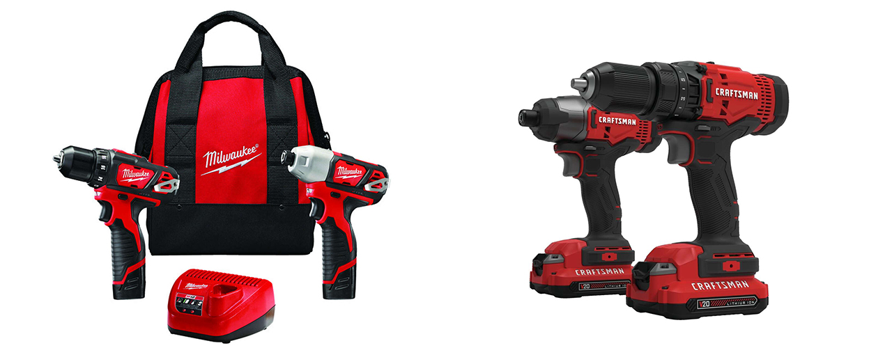 Milwaukee M12 12 V Cordless Brushed 2 Tool Drill and Impact Driver Kit and Craftsman V20 MAX 20 V Cordless Brushed 2 Tool Drill/Driver and Impact Driver Kit